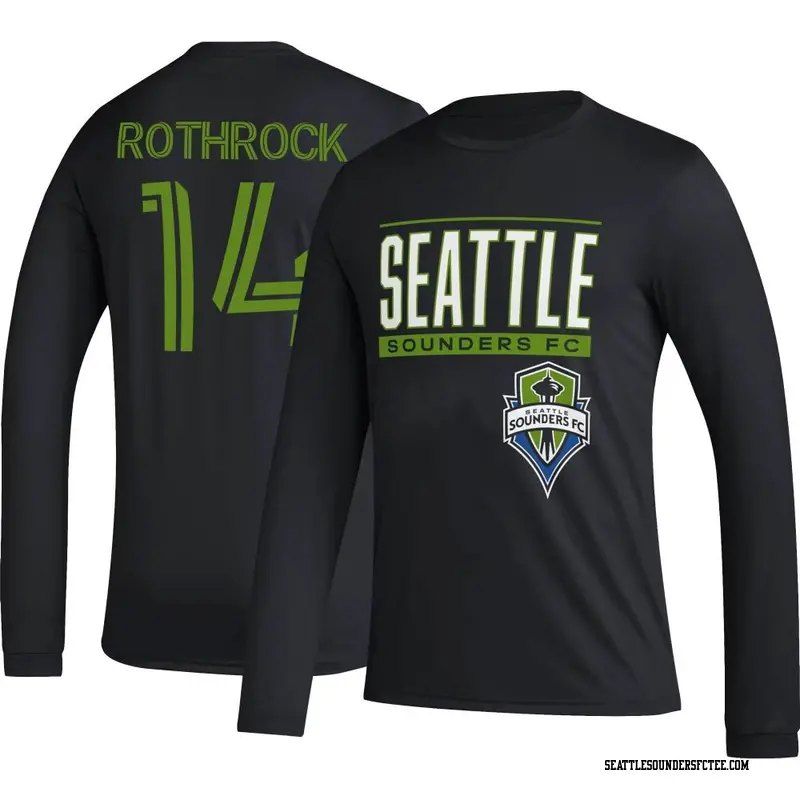 Men's Seattle Sounders FC ＃14 Paul Rothrock Black Name & Number Club Performance Long Sleeve T-Shirt