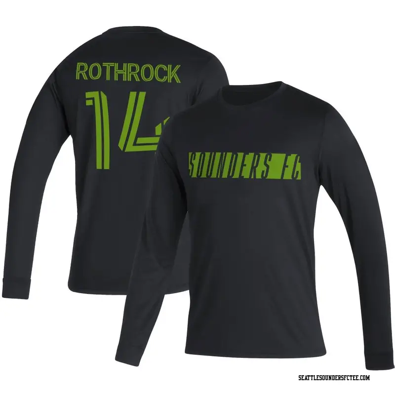 Men's Seattle Sounders FC ＃14 Paul Rothrock Black Name & Number Vintage Long Sleeve T-Shirt