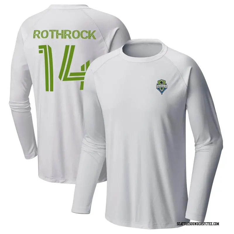 Men's Seattle Sounders FC ＃14 Paul Rothrock White Name & Number Terminal Tackle Long Sleeve T-Shirt