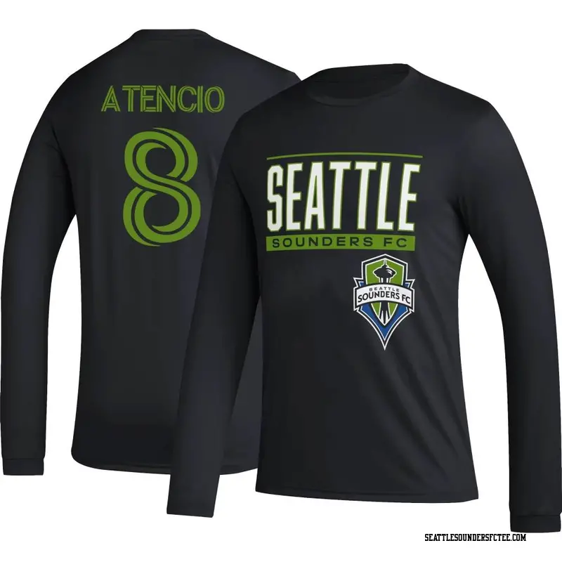 Men's Seattle Sounders FC ＃8 Joshua Atencio Black Name & Number Club Performance Long Sleeve T-Shirt