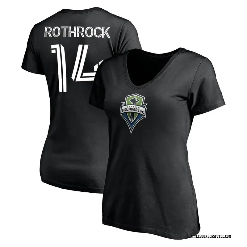 Women's Seattle Sounders FC ＃14 Paul Rothrock Black Name & Number Backer V-Neck T-Shirt