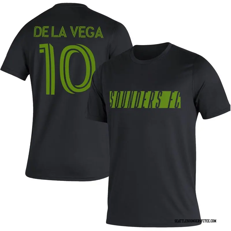 Youth Seattle Sounders FC ＃10 Pedro de la Vega Black Name & Number Vintage T-Shirt