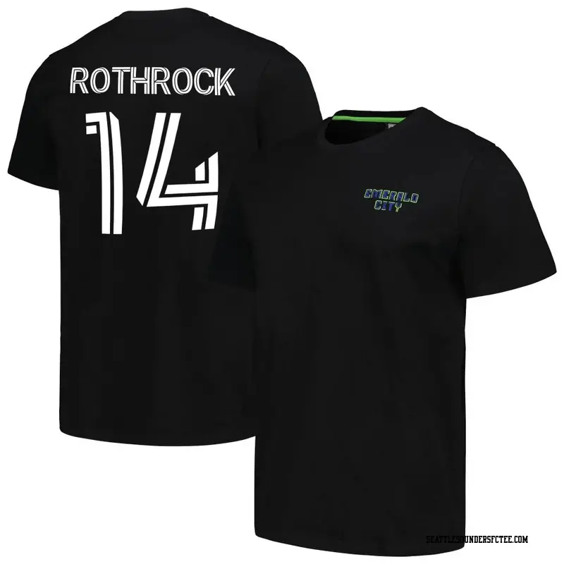 Youth Seattle Sounders FC ＃14 Paul Rothrock Black Name & Number Round Heavy T-Shirt