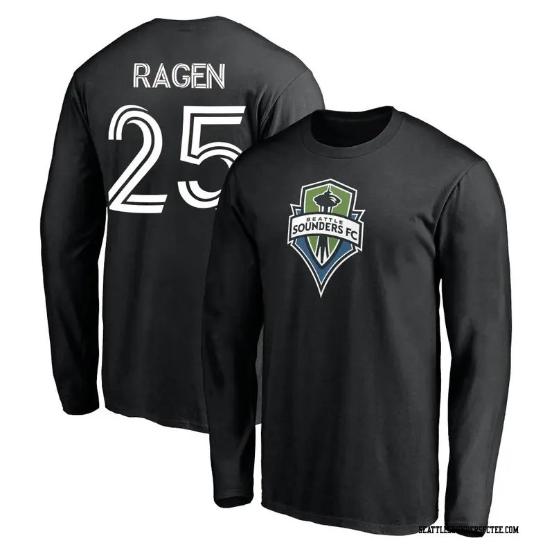 Youth Seattle Sounders FC ＃25 Jackson Ragen Black Name & Number Backer Long Sleeve T-Shirt