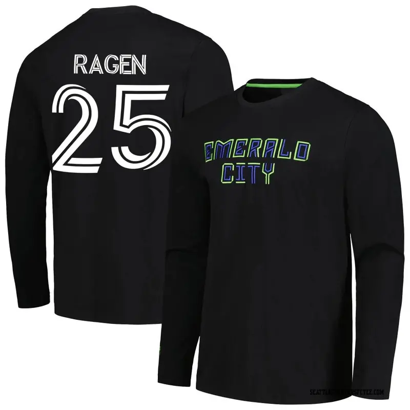 Youth Seattle Sounders FC ＃25 Jackson Ragen Black Name & Number Shadow Heavy Long Sleeve T-Shirt